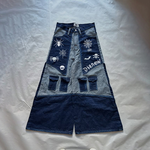 DiZNEW 2025 Jeans para hombre Ropa de calle gótica Jeans de pierna ancha con tela de araña y calavera Patchwork Denim estético oscuro - Product Image 2