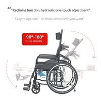 Fauteuil roulant entièrement inclinable avec dossier hydraulique réglable, toilettes intégrées, 24 pouces, capacité de 100 kg