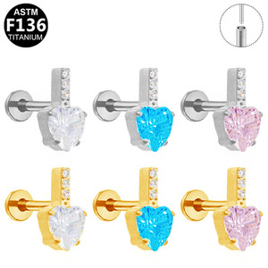 Heart Shape Zircon <b>Stud</b> Earrings Gold Plated <b>Titanium</b> Alloy Everyday Wear Jewelry - Product Image 2