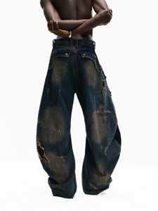 Pantalones vaqueros de calle desgastados lavados Vintage para <span class=keywords><strong>hombre</strong></span>, pantalones vaqueros de pierna ancha bordados <span class=keywords><strong>con</strong></span> decoración de agujeros, Patchwork, lavado sucio - Product Image 6