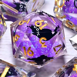 Jeu de dés polyédriques 7 pièces en résine Liquid Core Quicksand Sharp Edge Cat avec emballage personnalisé pour le jeu de rôle de table D&D <span class=keywords><strong>5e</strong></span> - Product Image 1