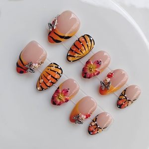 Ongles à presser en acrylique style français <span class=keywords><strong>Elite</strong></span> Amande avec colle, qualité salon, 10 pièces, ensemble personnalisé avec logo, <span class=keywords><strong>forme</strong></span> carrée et papillon - Product Image 4