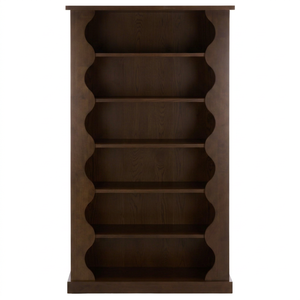 Wave Edge Teak Wood Bookcase Multi Layer Open 6 Tier Bookshelf Large <b>Storage</b> <b>Cabinet</b> with Flat Base - Product Image 1