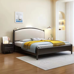 Lit plateforme en bois massif minimaliste à montage facile, tête de lit incurvée, grand rangement, taille Queen/King, aucun <span class=keywords><strong>sommier</strong></span> tapissier nécessaire - Product Image 2