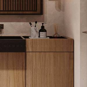 Simplified wood grain rock board integrated seamless basin intelligent <b>mirror</b> cabinet customized bathroom cabinet - Product Image 4