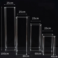 Support à gâteau moderne pliable en acrylique transparent, type guide de table de mariage, avec pilier carré ajouré, pour présentation en vitrine et événements, pour augmenter la hauteur