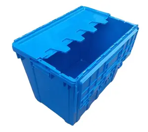 82l带铰链盖塑料移动手提袋盒的塑料连接盖容器，用于移动公司嵌套移动板条箱