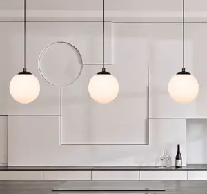 Verstelbare Opknoping Keuken Hanglampen Globe Glas Matte Black Mini Moderne Hanglamp