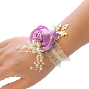Pulsera <span class=keywords><strong>de</strong></span> Flores <span class=keywords><strong>de</strong></span> <span class=keywords><strong>Tela</strong></span> para Novia y Damas <span class=keywords><strong>de</strong></span> Honor, para Bodas, Fiestas y Graduaciones - Product Image 3