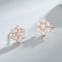 925 Sterling Silber Blumen-Ohrstecker für Damen, Roségold-Plattiert, Trendig Elegant Minimalistisch Kubisches Zirkon Verlobungs-Hochzeits-Party-Schmuck