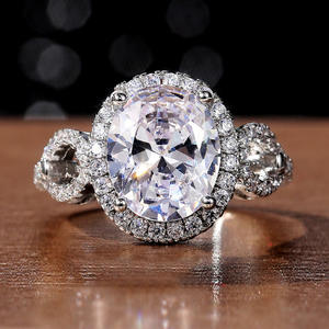 F767 Women's Oval Cut Synthetic <b>Diamond</b> <b>Ring</b> Classic Engagement <b>Ring</b> With Side <b>Diamonds</b> For Wedding Jewelry - Product Image 1