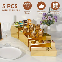 5 Stück Gold Acryl Rechteckige Display Riser Boxen Kuchen Dekorieren Zubehör für Catering Dessert Buffet Tisch Hochzeiten Partys