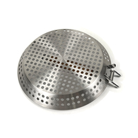 Wajan Panggang BBQ Bulat Stainless Steel Berlubang Kapasitas Besar DaS dengan Gagang Kayu Lipat untuk Ikan, Sayuran, Barbekyu Luar Ruangan
