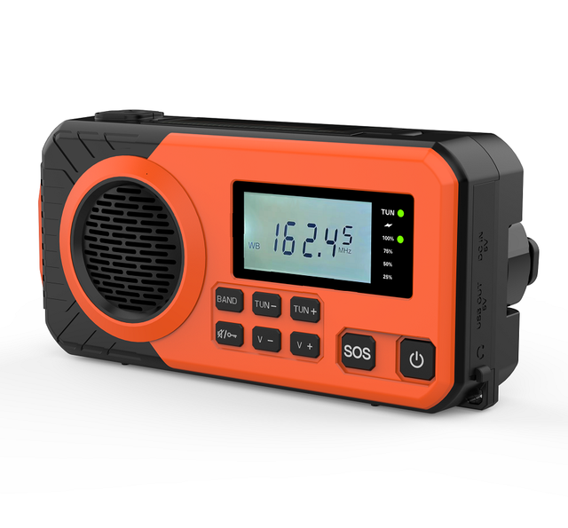 SY-375 Portable FM Digital Radio with Hand Crank Charging, Built-in Spotlight with 3 Settings and Adjustable Ambient Lighting