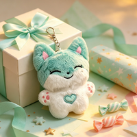 Porte-clés en peluche animal mignon de 10 cm, vente en gros, design original, renard bleu et blanc avec empreinte de patte