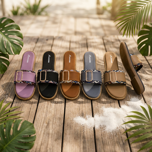Sandalias Planas Casuales de Moda para Mujer con Punta Abierta y Decoración de Cadena Metálica, Antideslizantes, para Todas las Temporadas, Parte Superior de PU, Suela de Goma - Product Image 4