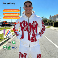 Ensemble de sweat à capuche zippé unisexe en tricot, imprimé 3D, brodé, doublé épais, respirant et écologique, 2 pièces, idéal pour l'hiver
