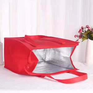Sac isotherme portable réutilisable rouge et bleu en non-tissé pour livraison de repas, avec fermeture éclair, sac de transport thermique pour bento - Product Image 5