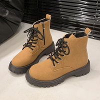 Bottes de combat à plateforme pour femmes, à lacets, avec fermeture éclair latérale, semelle épaisse, bottes Martin en daim à la cheville, 2 couleurs