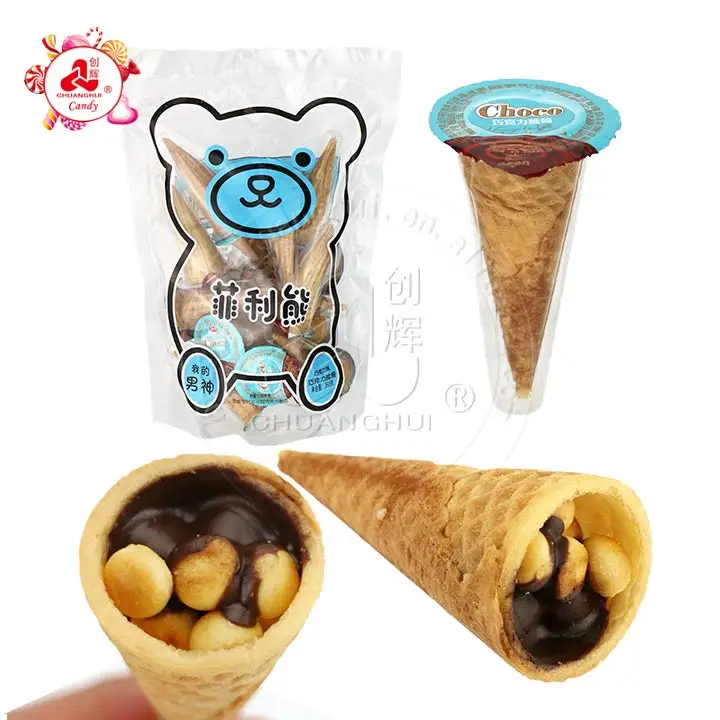 Choco wafer cone with chocolate biscuit filled in bear bag
