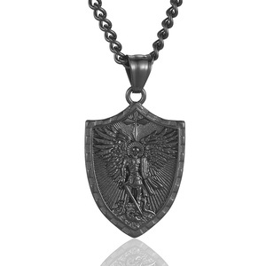 Viking Warrior Retro Arcángel Michael Holy Shield colgante collar hombres oración amuleto collar de acero inoxidable - Product Image 2