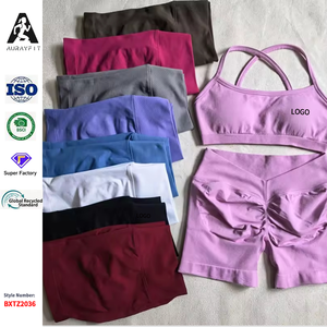 Conjunto Deportivo de 2 Piezas para Mujer, Top Deportivo Sin Costuras para Yoga, Pantalones Cortos de Cintura Alta con Efecto Push-Up, Conjunto de Top y Pantalones Cortos para Gimnasio, Fitness, Running y Entrenamiento - Product Image 1