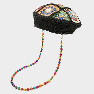Nouveau Béret Bohème Rétro Ethnique Tressé à la Main Style Littéraire Chapeau de Peintre Décoratif avec Chaîne de Perles Tendance en Paille - Product Image 6