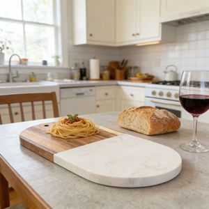 Tabla de cortar de madera de acacia con panel de mármol, tabla de picar de doble cara para carne, queso, pan, frutas y como bandeja de servir. - Product Image 2