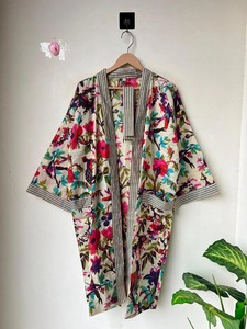 Bird Print Kimono Block Print Cotton Kimono Women's Cotton Robe <b>Bridesmaid</b> Robe Nightwear Gown Gift For Her Soft Handmade Kimono - Product Image 5