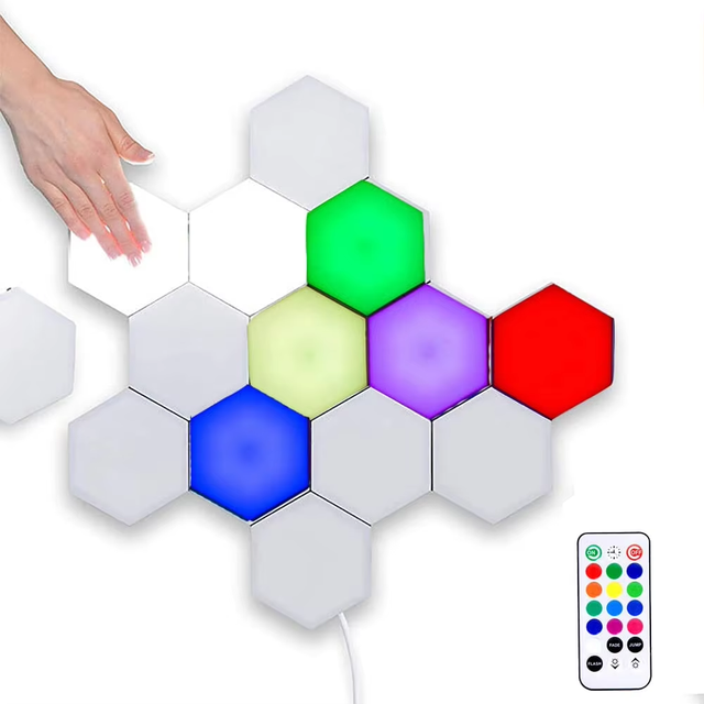 Game Room Decor RGB Hexagonal LED Light Wall Panels USB Power Geometry Hex Honeycomb Lights Smart DIY Hexagon Wall Lights Touch