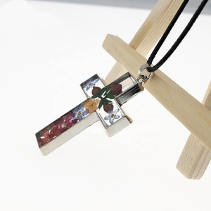 Mezcla de joyería floral prensado Real Rosebud botánico Forget <span class=keywords><strong>Me</strong></span> Not colgante de cruz de plata collar de acero inoxidable para mujer - Product Image 3