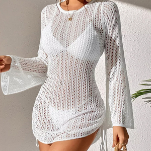 Moda donna estate Kimono in <span class=keywords><strong>pizzo</strong></span> <span class=keywords><strong>bianco</strong></span> Cover-Up 3 pezzi a righe floreali scialli da spiaggia per Bikini - Product Image 1