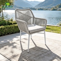 Ensemble de salle à manger d'extérieur SUNLAND de haute qualité, 3 pièces, comprenant une chaise en corde d'oléfine tressée et une table ronde en aluminium pour café, hôtel, restaurant