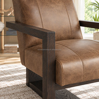 Fauteuil d'appoint vintage américain en cuir véritable et bois massif, vente en gros directe usine, pour salon et bureau