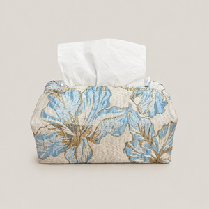 Caja de pañuelos de tela con diseño de hoja de bambú, estilo chino, decoración para sala de té, soporte para pañuelos inspirado en el Zen - Product Image 1