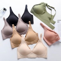 V넥 와이어프리 통기성 솔리드 패턴 얇은 디자인 편안한 여성용 풀커버 브라 컨투어드 컵 보우 니트 데일리 브라