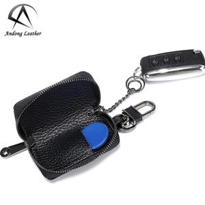 Porte-clés de voiture Andong pour homme et femme, en cuir de vache véritable, avec poche zippée - Product Image 3