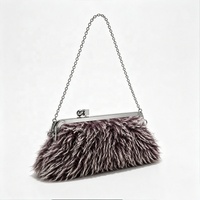 Sac à main/à bandoulière Zeyu Fashion pour femme en fausse fourrure shaggy avec fermeture Kiss Lock et chaîne, idéal pour les soirées, en fausse fourrure écologique, ODM