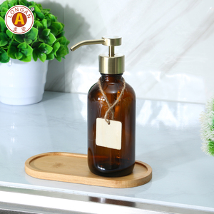 Botella de vidrio de 500 ml (16 oz) con bomba dispensadora de jabón, champú o jabón líquido, con etiqueta colgante de cerámica, modelo Longan Custom. - Product Image 6