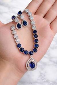 Fancy American Diamond Indian <b>Jewellery</b> <b>Set</b>: Stylish Necklace, Earrings & Pendant Jewelry for Women and Girls - Product Image 2