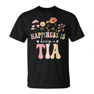 Camiseta con estampado floral Happiness Is Being A Tia, manga corta, cuello redondo, unisex, regalo para adultos, para tía, reunión familiar, fiesta - Product Image 3