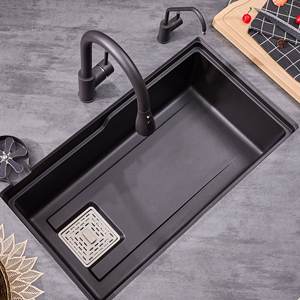 Fregadero de Cocina de Granito Negro y Cuarzo, de un Solo Tazón Grande, para Instalar Bajo Encimera, Engrosado, Fácil de Limpiar - Product Image 4