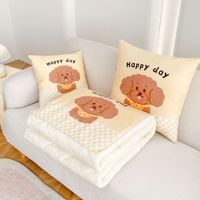 Coussin-couverture carré en peluche personnalisable à motifs animaux mignons, double usage quatre saisons