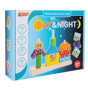 Giorno notte blocchi di impilamento creativo in legno Puzzle giocattolo per bambini apprendimento precoce edificio educativo Set con colonna giocattolo disegni - Product Image 6