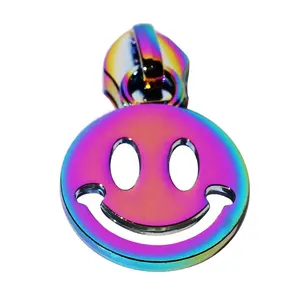 Fashion smile face logo puller tags designer bags rainbow color brand zipper slider for wallet