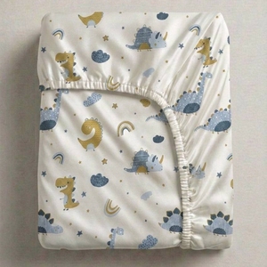 Skin Friendly 40s Lyocell Fitted Sheet Cartoon Dinosaur Breathable Stitched Home Bedding For Kids - Product Image 1