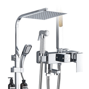 Ensemble de douche de salle de bain en cuivre chromé <span class=keywords><strong>Xinchao</strong></span> avec barre coulissante, montage mural, pomme de douche à haute pression, pomme de douche carrée - Product Image 1