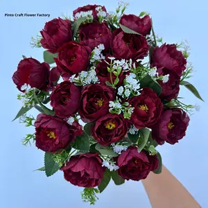 Ramo de flores artificiales 18 cabezas de peonía de plástico con Sterms flor artificial para ramos de novia flor central de boda - Product Image 1