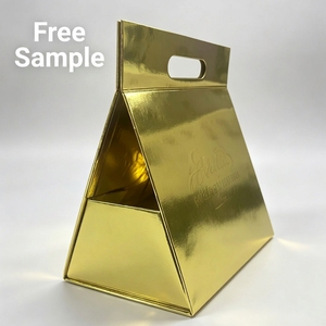 Posh Sumptuous Elegant Custom Gold Mirror Finished <b>Square</b> Folding Rigid Gift Box Sponge Lined Portable Die-Cut Handle - Product Image 1