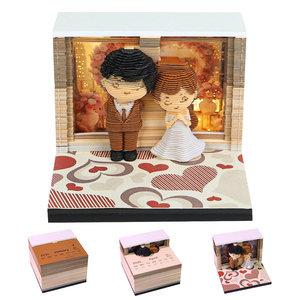 <strong>Happy</strong> Wedding Couple 3D <strong>Tear</strong> Off Memo Pad Bride and Groom Flower Wreath Figure Model Desk Calendar for Wedding Give Away - Product Image 1